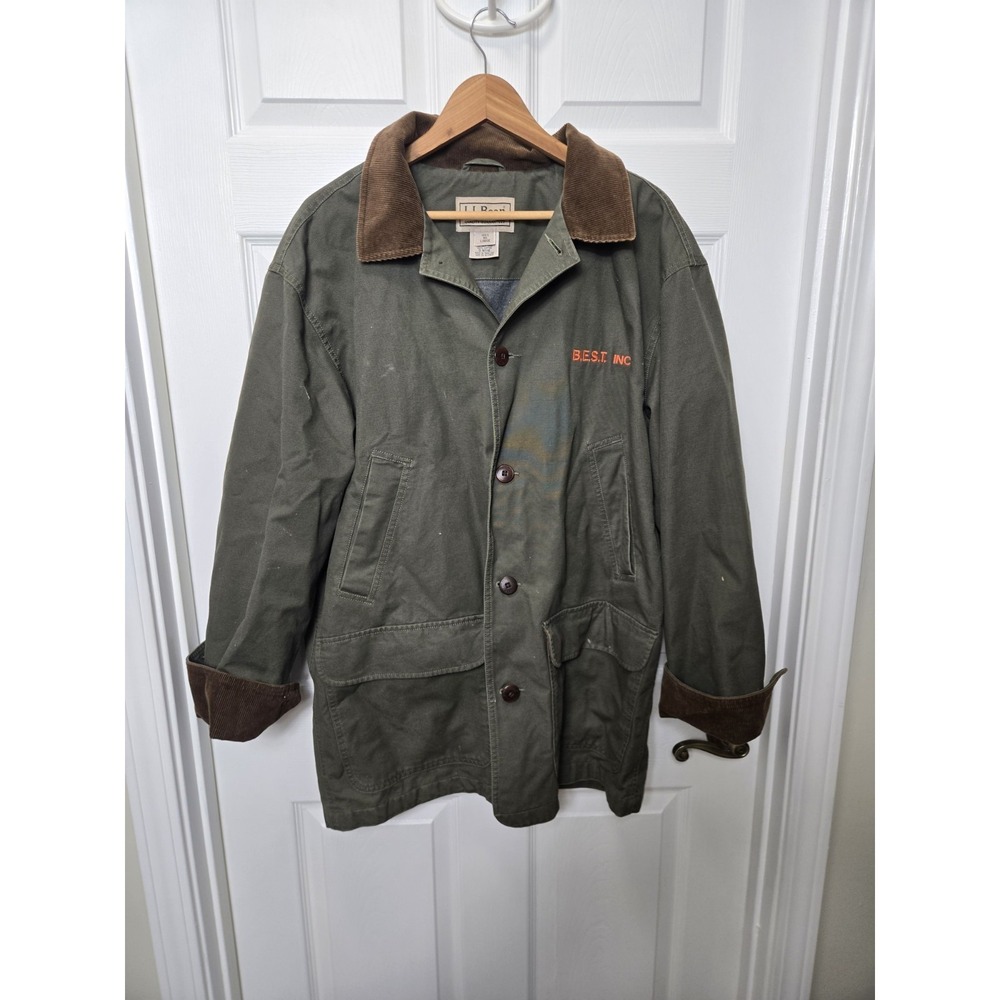 Vintage LL Bean Womens L Barn Coat Field Jacket Duck Canvas Chore Corduroy Olive